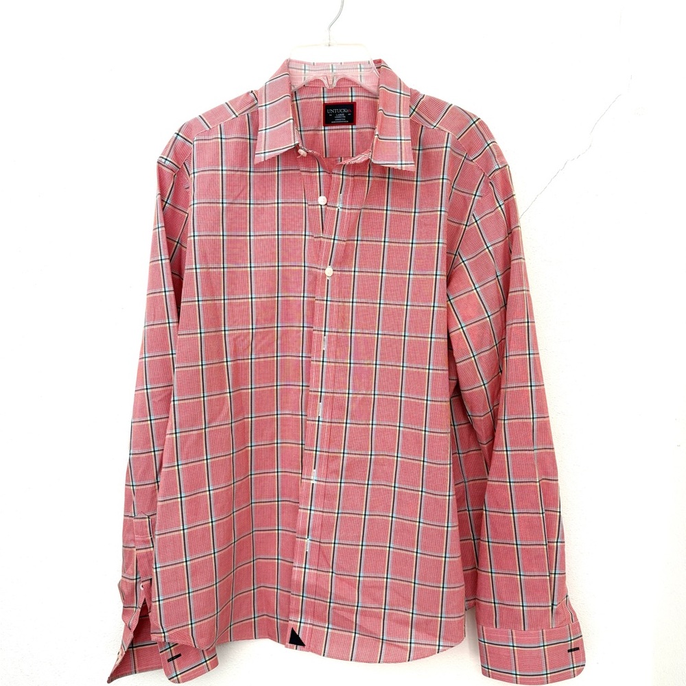 Men's untuckit large red pinstripe shirt